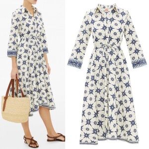 Le Sirenuse Positano NWT Lucy Blue Starburst Printed Cotton Sun Dress Size 38/2